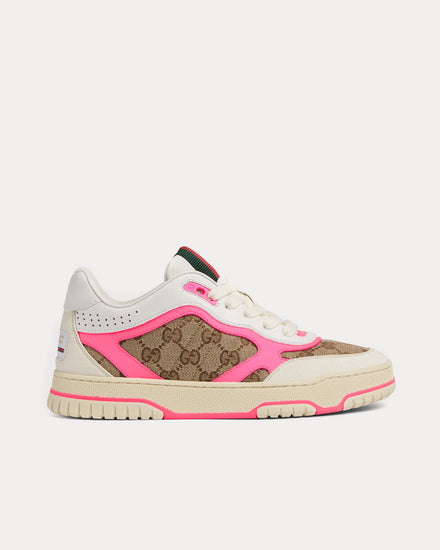 Gucci Re-Web Leather with Original GG Canvas White / Pink Low Top Sneakers - 1