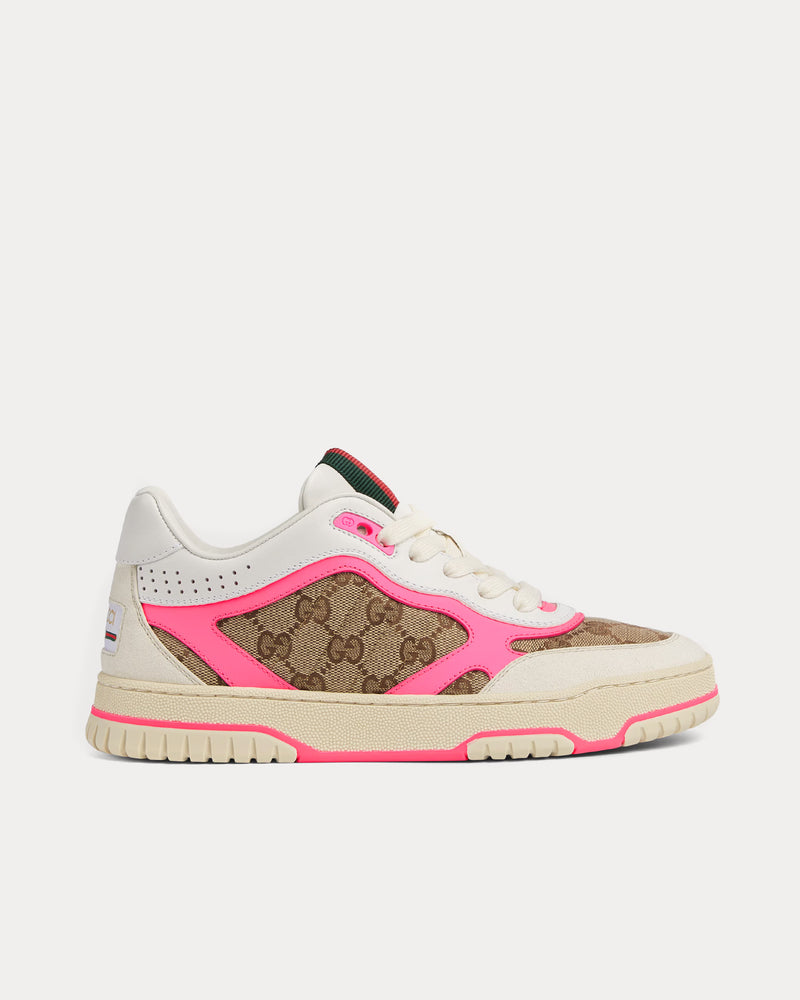 Gucci Re-Web Leather with Original GG Canvas White / Pink Low Top Sneakers - 1