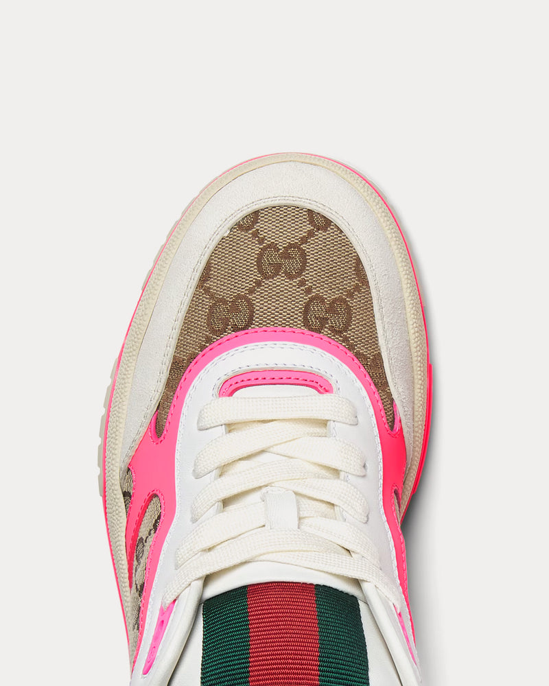 Gucci Re-Web Leather with Original GG Canvas White / Pink Low Top Sneakers - 4