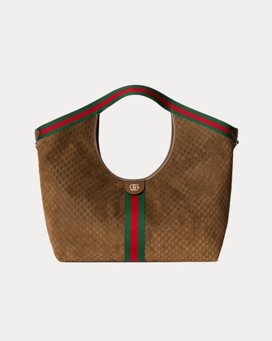 Gucci Gucci Giglio Large Tote Bag in Medium Brown GG Suede