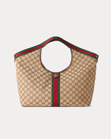 Gucci Gucci Giglio Large Tote Bag in Beige and Brown GG canvas