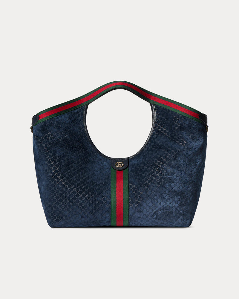 Gucci Gucci Giglio Large Tote Bag in Dark Blue GG Suede - 1