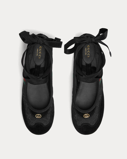 Gucci Shift Ballerina Canvas Black Slip On Sneakers - 2