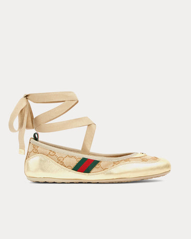 Gucci Shift Ballerina Metallic Gold Slip On Sneakers