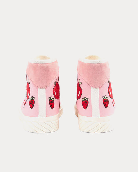 Gucci Heart, Star & Strawberry Embroidered Canvas Pink High Top Sneakers - 3
