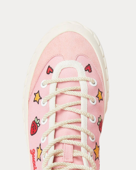 Gucci Heart, Star & Strawberry Embroidered Canvas Pink High Top Sneakers - 4