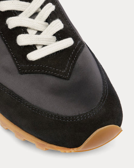 Le Monde Béryl Slim Runner Leather & Suede Black Low Top Sneakers - 4