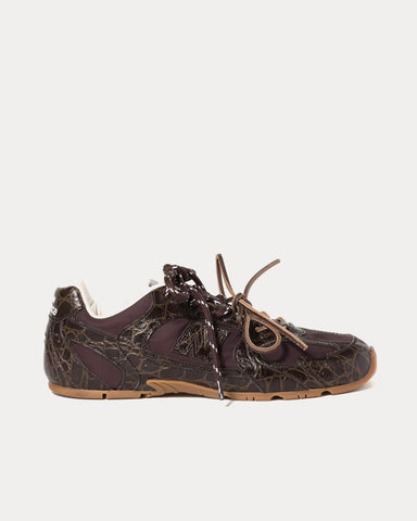 New Balance x Miu Miu 530 SL Crocodile Embossed Calfskin & Technical Fabric Dark Brown Low Top Sneakers