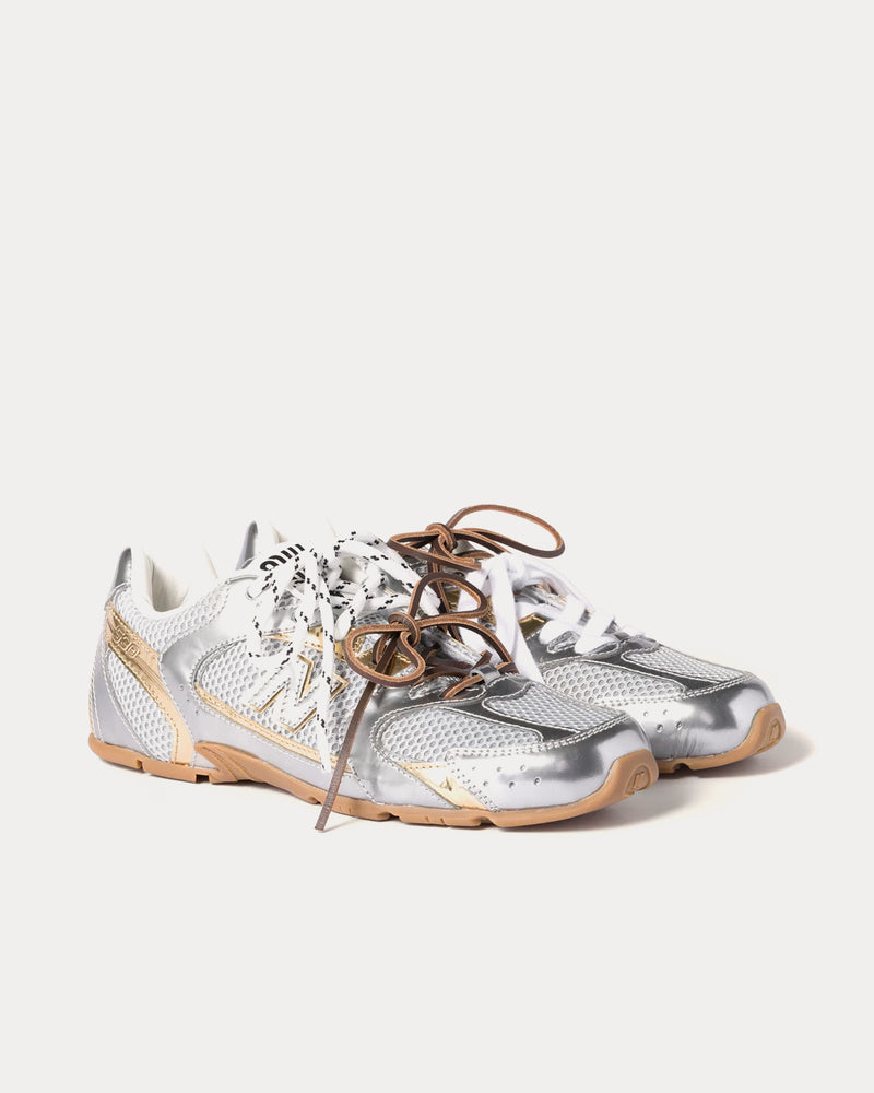 New Balance x Miu Miu 530 SL Metallic Leather & Mesh Silver / Platinum Low Top Sneakers - 3