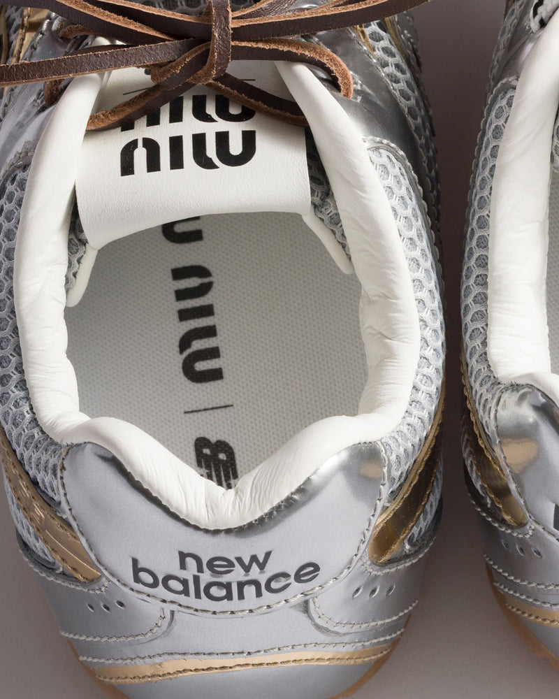 New Balance x Miu Miu 530 SL Metallic Leather & Mesh Silver / Platinum Low Top Sneakers - 4