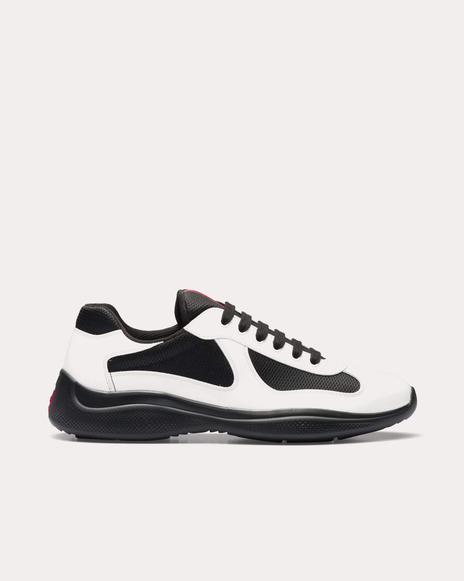 Prada Men's America's Cup Patent Leather White / Black Low Top
