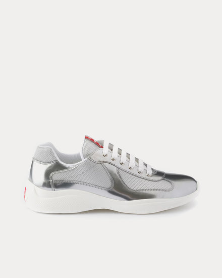 Prada America's Cup Metallic Leather & Bike Fabric Silver Low Top Sneakers - 1