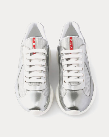 Prada America's Cup Metallic Leather & Bike Fabric Silver Low Top Sneakers - 2