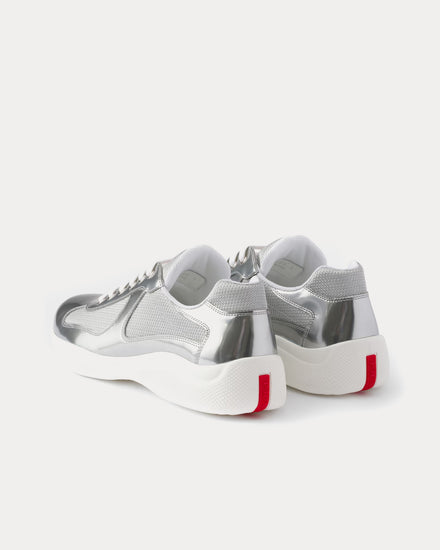 Prada America's Cup Metallic Leather & Bike Fabric Silver Low Top Sneakers - 4