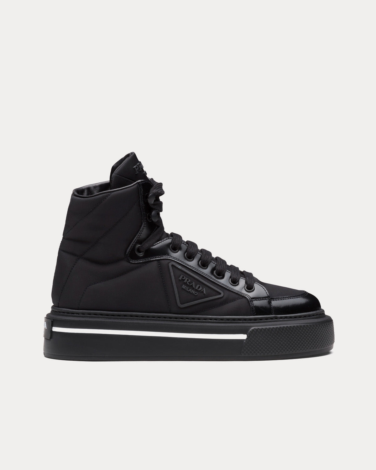 Prada Women's Macro Re-Nylon Brushed Leather Black High Top