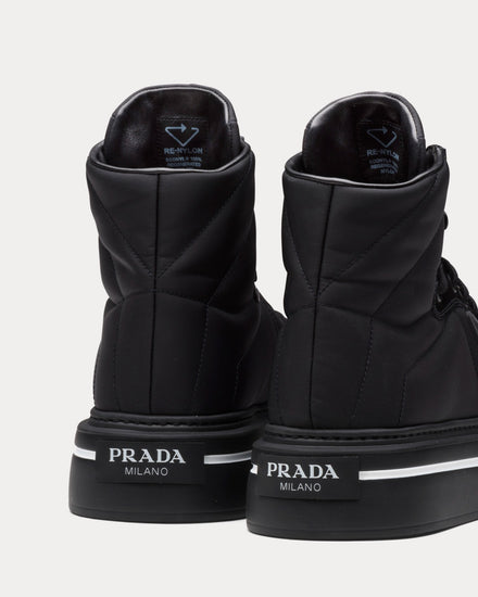 Prada Macro Re-Nylon & Brushed Leather Black High Top Sneakers - 4