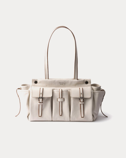 Prada Route Leather Chalk White Large Tote Bag - 1