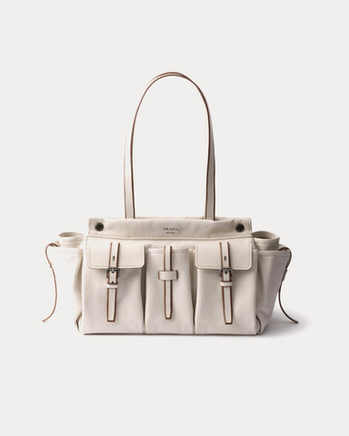 Prada Route Leather Chalk White Large Tote Bag
