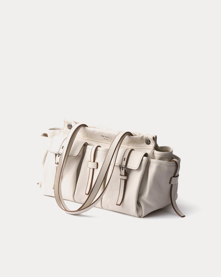 Prada Route Leather Chalk White Large Tote Bag - 3