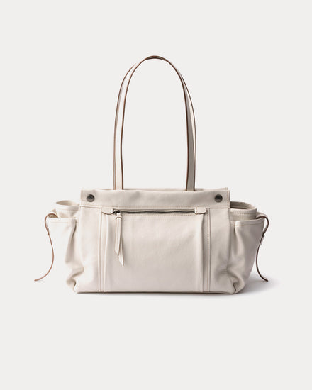 Prada Route Leather Chalk White Large Tote Bag - 2