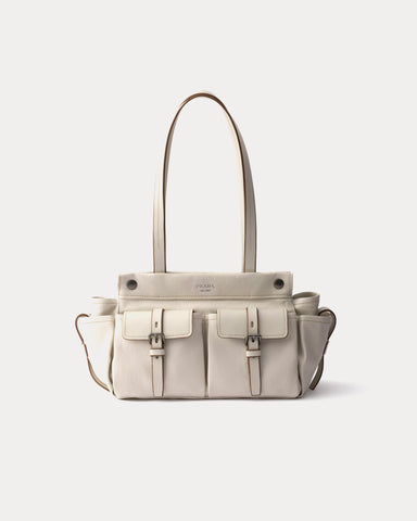 Prada Route Leather Chalk White Medium Tote Bag