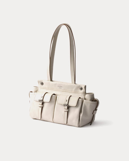 Prada Route Leather Chalk White Medium Tote Bag - 2
