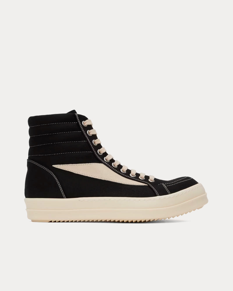 Rick Owens DRKSHDW Vintage Canvas Black / Milk / Milk High Top Sneakers - 1
