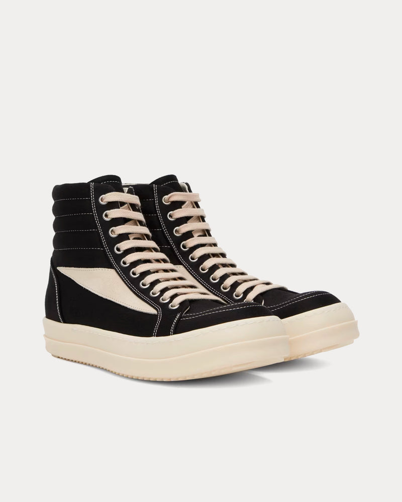 Rick Owens DRKSHDW Vintage Canvas Black / Milk / Milk High Top Sneakers - 2