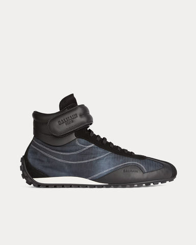 Balmain Racing Nylon & Leather Black Mid Top Sneakers