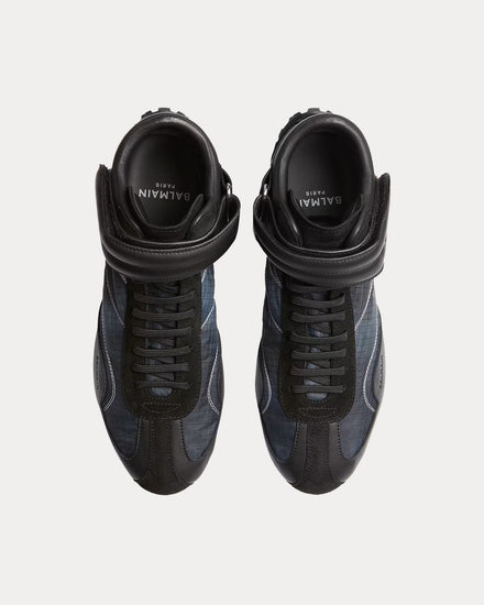 Balmain Racing Nylon & Leather Black Mid Top Sneakers - 2