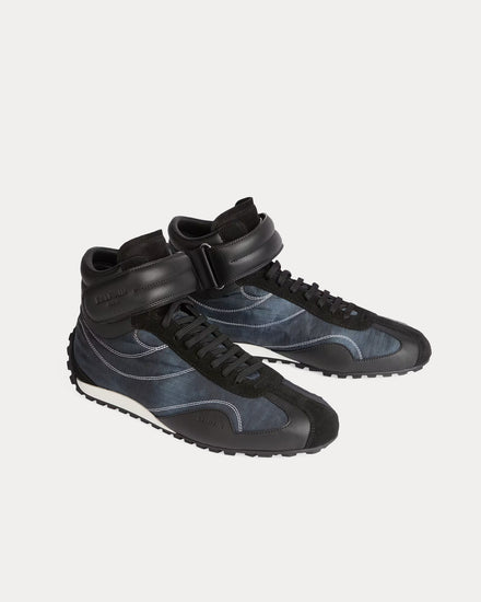 Balmain Racing Nylon & Leather Black Mid Top Sneakers - 3