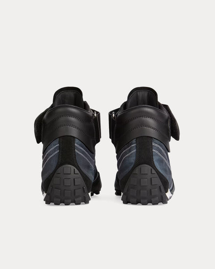 Balmain Racing Nylon & Leather Black Mid Top Sneakers - 4