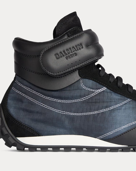 Balmain Racing Nylon & Leather Black Mid Top Sneakers - 5