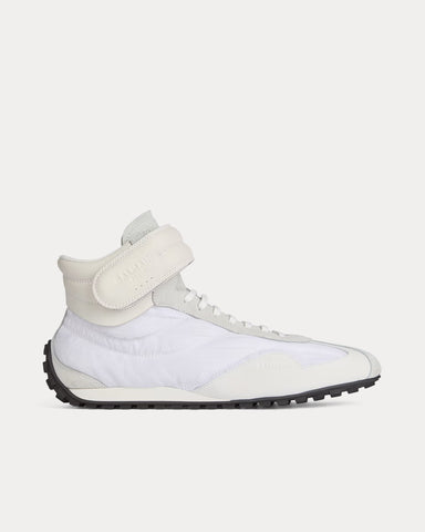 Balmain Racing Nylon & Leather White Mid Top Sneakers