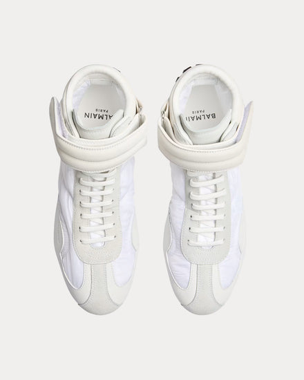 Balmain Racing Nylon & Leather White Mid Top Sneakers - 2