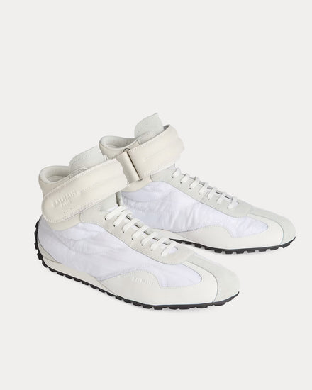 Balmain Racing Nylon & Leather White Mid Top Sneakers - 3
