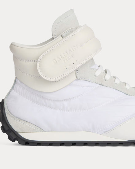 Balmain Racing Nylon & Leather White Mid Top Sneakers - 5