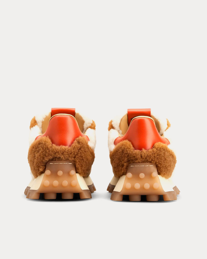 Tod's 1T Sheepskin Beige / Brown / Red Low Top Sneakers - 3