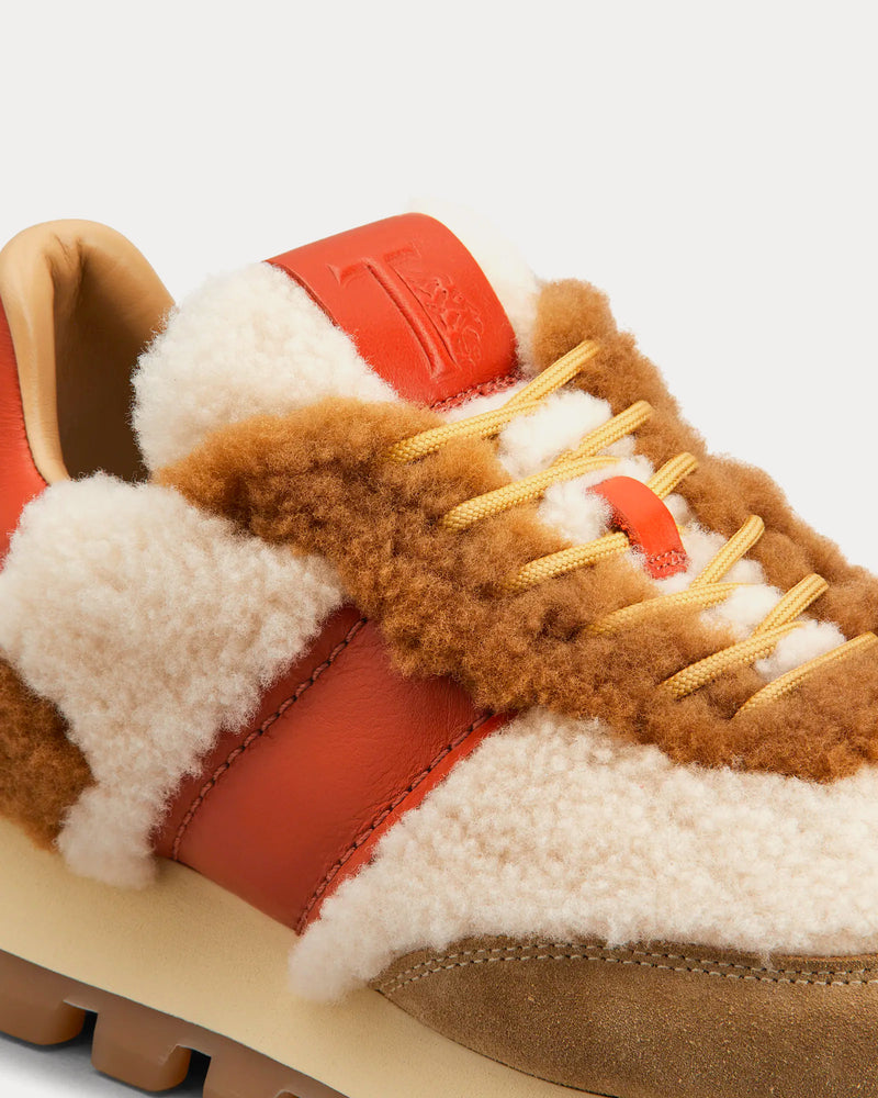 Tod's 1T Sheepskin Beige / Brown / Red Low Top Sneakers - 4