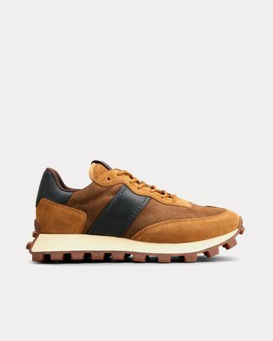 Tod's 1T Suede & Fabric Brown / Blue Low Top Sneakers