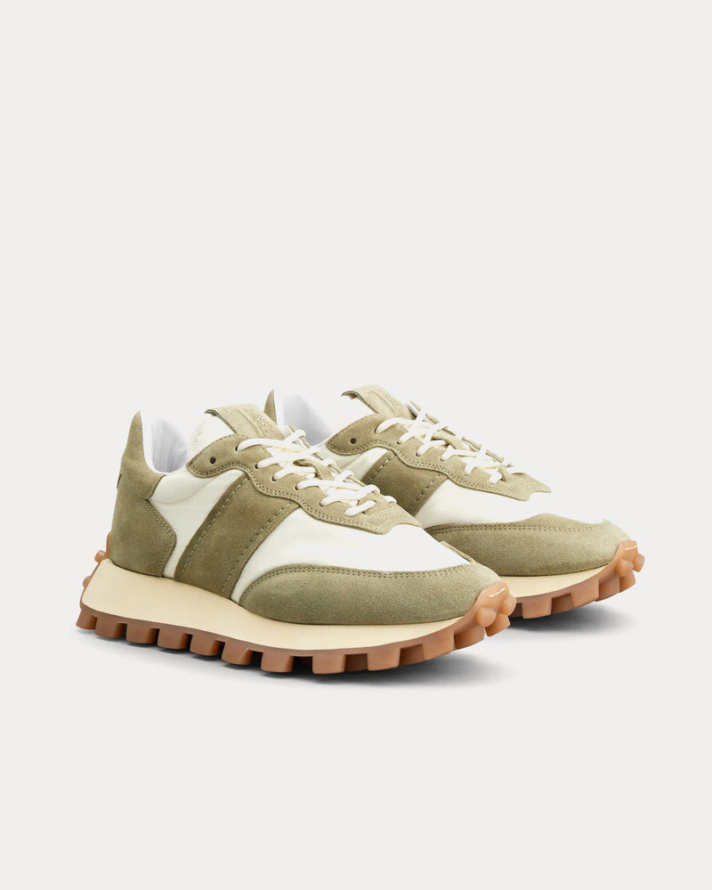 Tod's 1T Suede & Fabric Green / Off-White Low Top Sneakers - 2