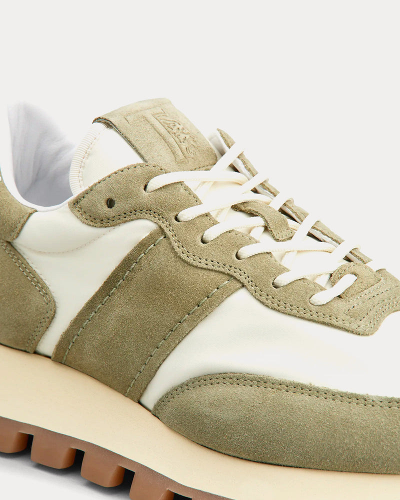 Tod's 1T Suede & Fabric Green / Off-White Low Top Sneakers - 4