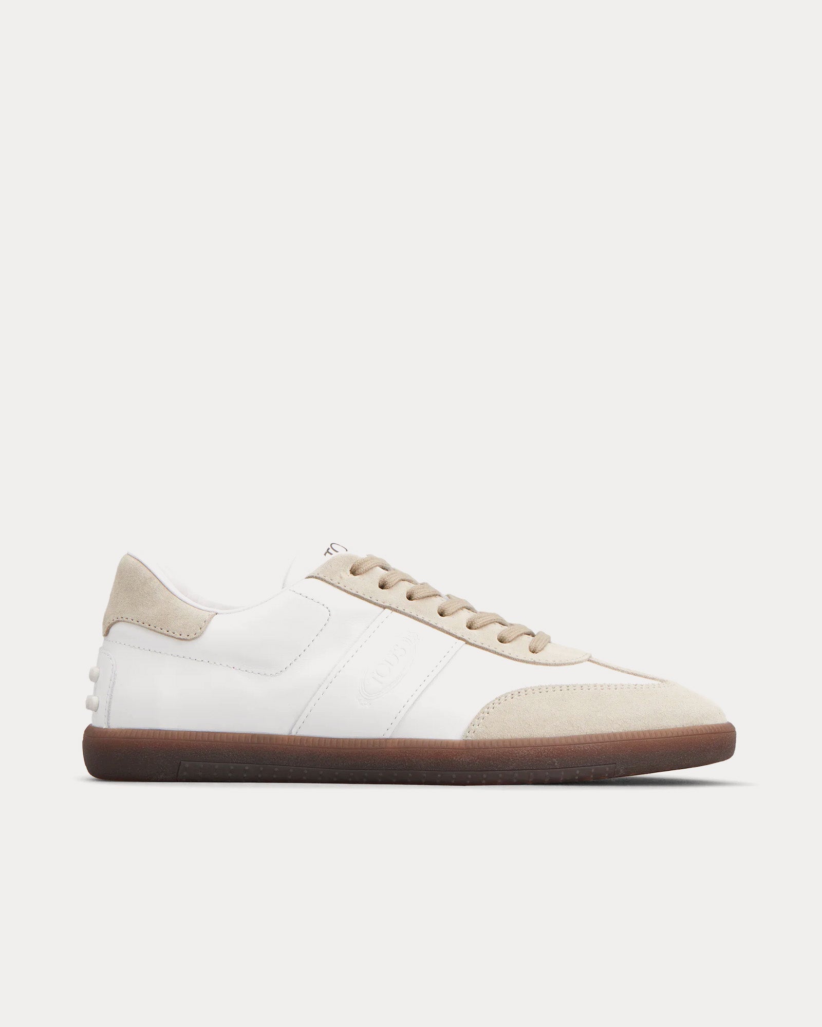 Tod's - Rubber-Trimmed Leather & Suede Beige / White Low Top Sneakers