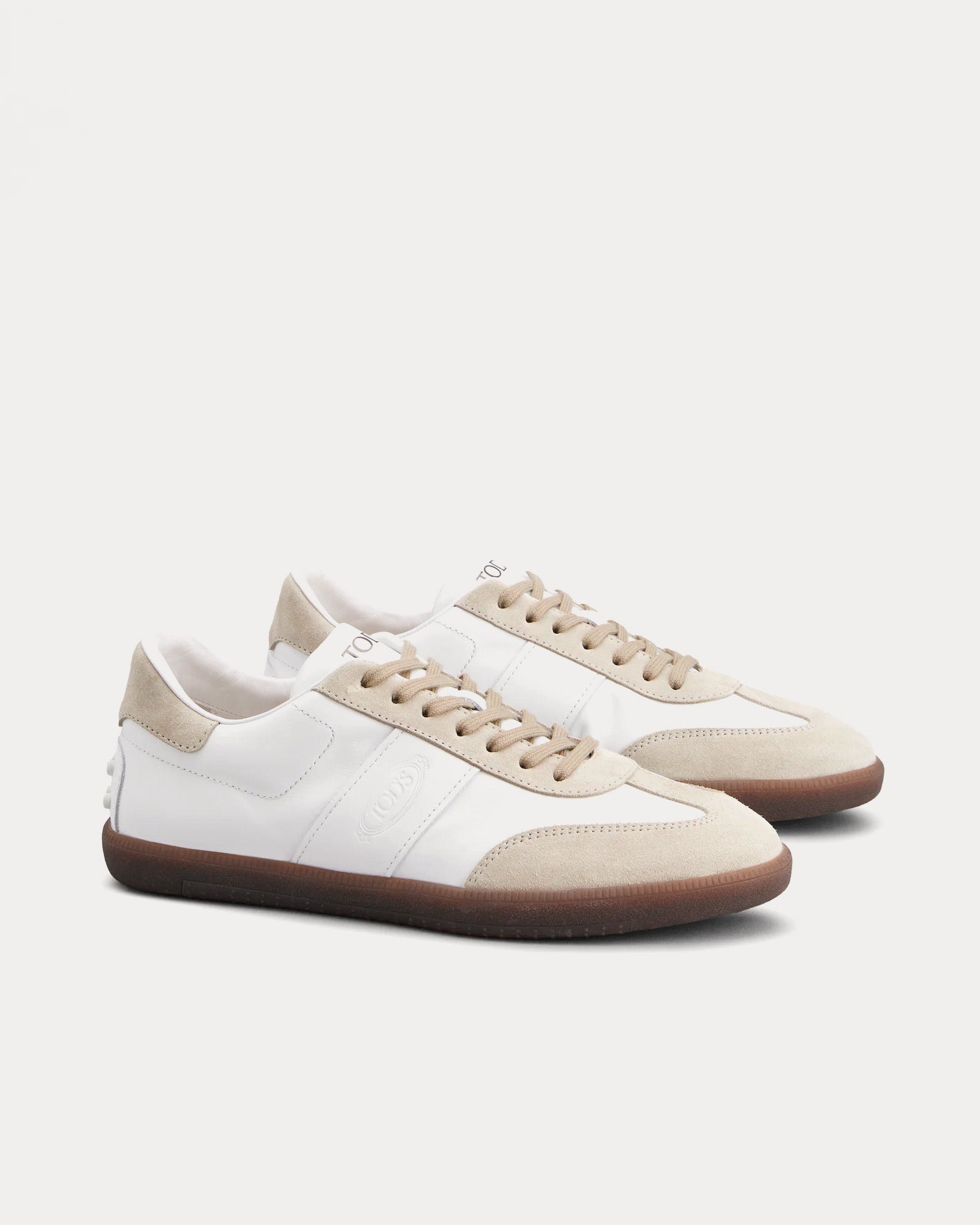 Tod's - Rubber-Trimmed Leather & Suede Beige / White Low Top Sneakers