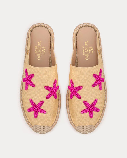 Valentino Escape in Raffia with Starfish Embroidery Natural Mules - 2