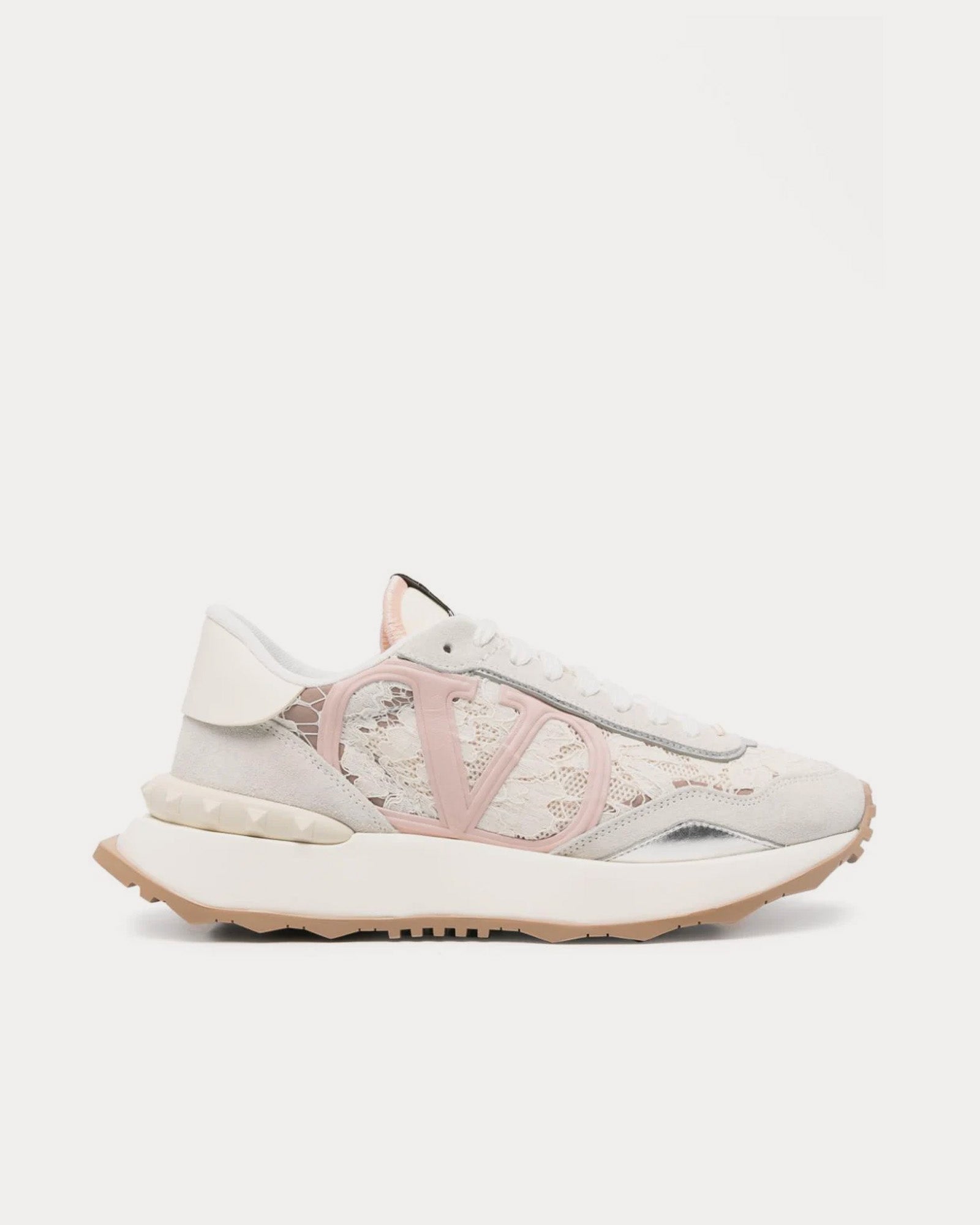 Valentino Lacerunner Lace Mesh Ivory White Light Grey Light Pink Low Top Sneakers Beige Farfetch US US