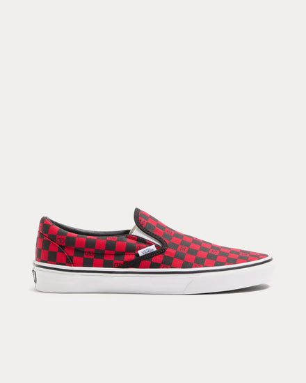 Valentino x Vans Fabric with VLogo Checkerboard Print Red / Black Slip On Sneakers - 1
