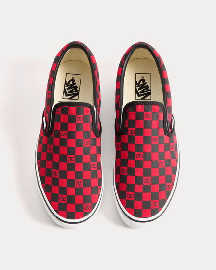 Valentino x Vans Fabric with VLogo Checkerboard Print Red / Black Slip On Sneakers - 2