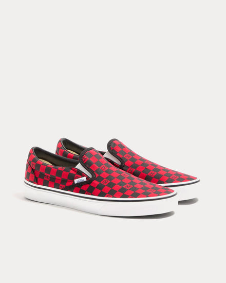 Valentino x Vans Fabric with VLogo Checkerboard Print Red / Black Slip On Sneakers - 3