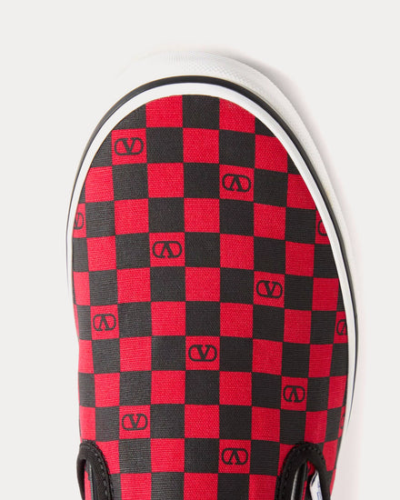 Valentino x Vans Fabric with VLogo Checkerboard Print Red / Black Slip On Sneakers - 5